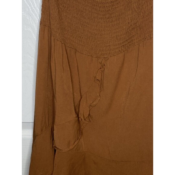Hot Delicious Size M Brown Rust Off Shoulder Mini Ruffle Dress Beach Coverup - Picture 4 of 7